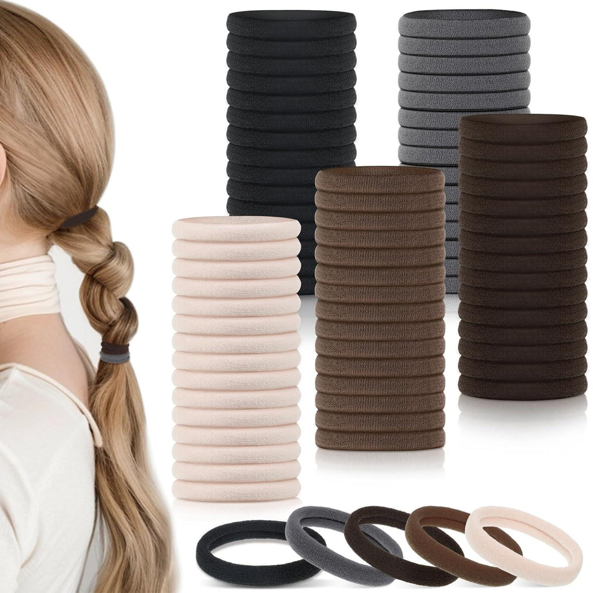 100x Nahtlose Haargummis in neutralen Farben für Damen & Mädchen