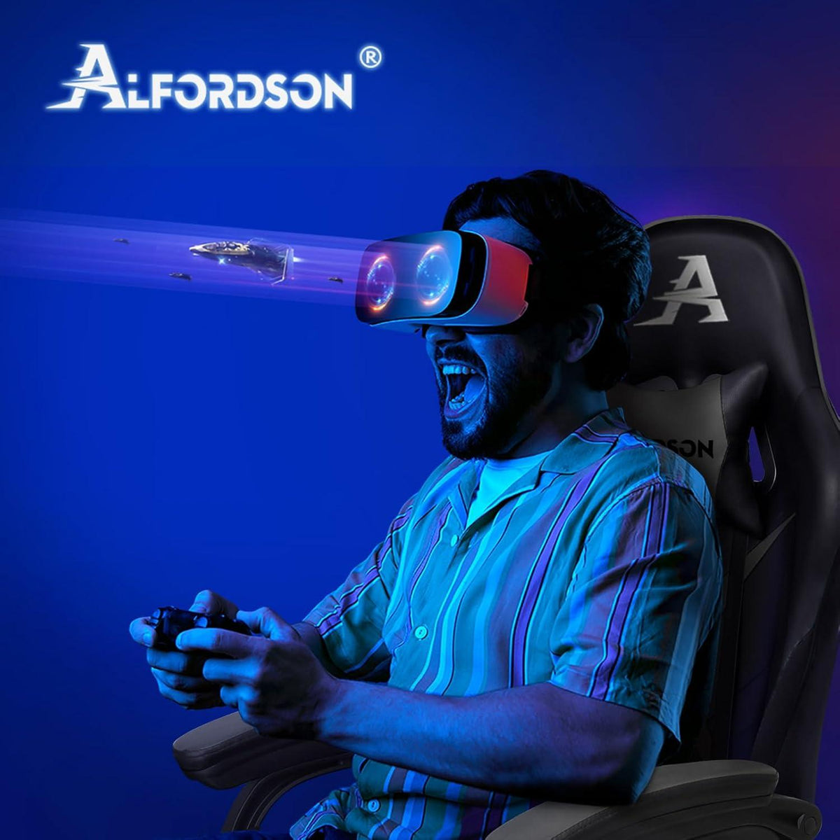 ALFORDSON Bürostuhl mit Massage-Lendenkissen, ergonomisch, höhenverstellbar, Grau