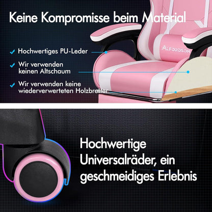 Ergonomischer Bürostuhl mit Massage-Lendenkissen, höhenverstellbar, Rosa