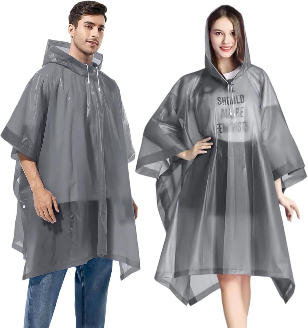 Regenponcho mit Kapuze für Erwachsene, Wasserdicht in Grau