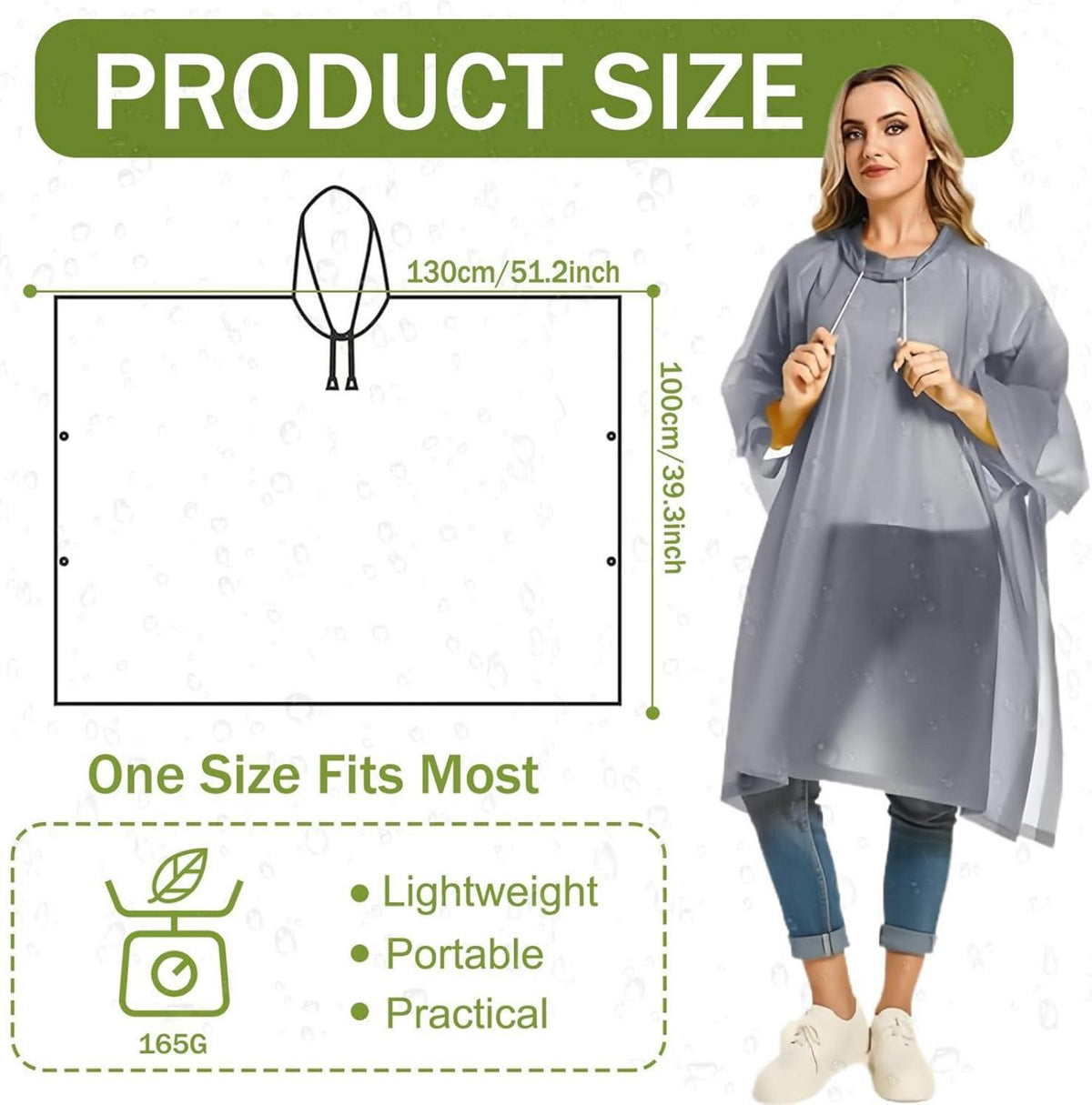 Wasserdichter Regenponcho mit Kapuze für Erwachsene, 2er