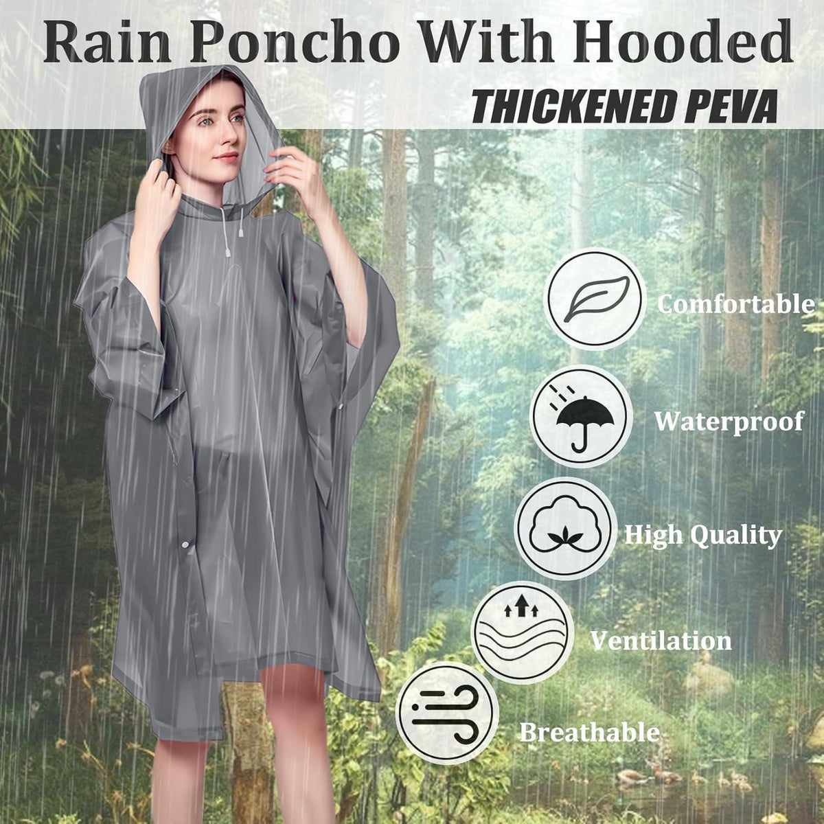 2er Set Regenponcho für Erwachsene wasserdicht mit Kapuze Grau