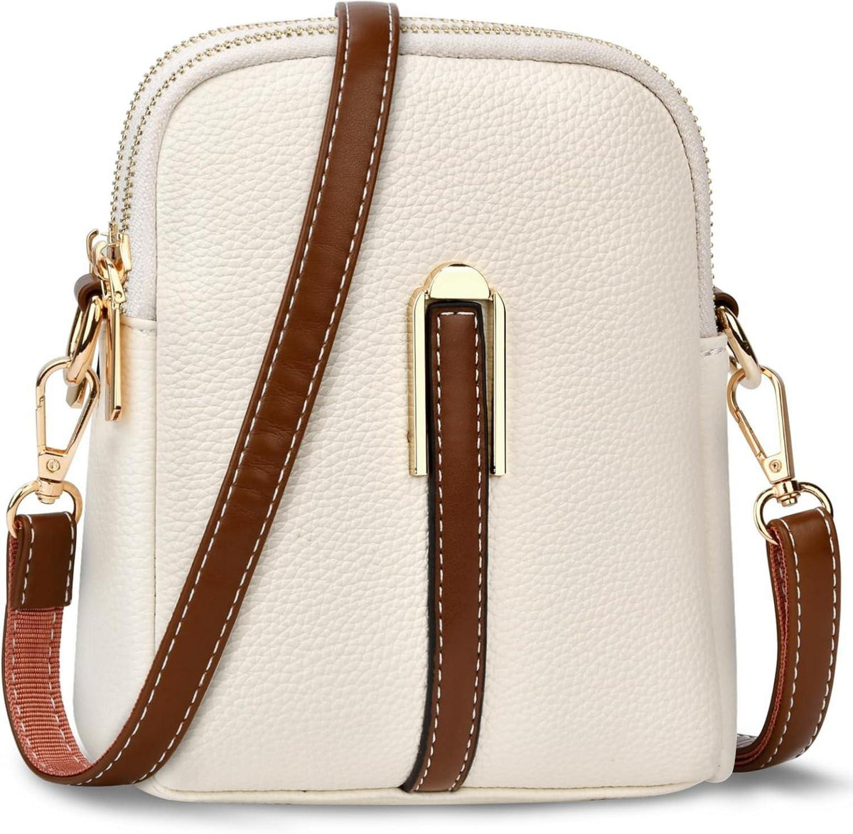 TEUEN Kleine Handy Umhängetasche Damen PU Leder Crossbody Beige-s