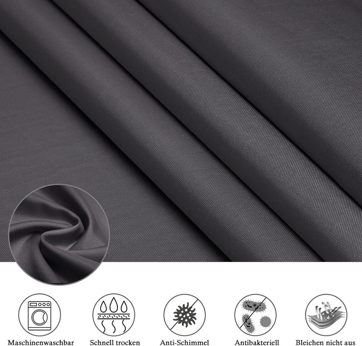 EurCross Duschvorhang 150x180 Textil Dunkelgrau wasserdicht antischimmel