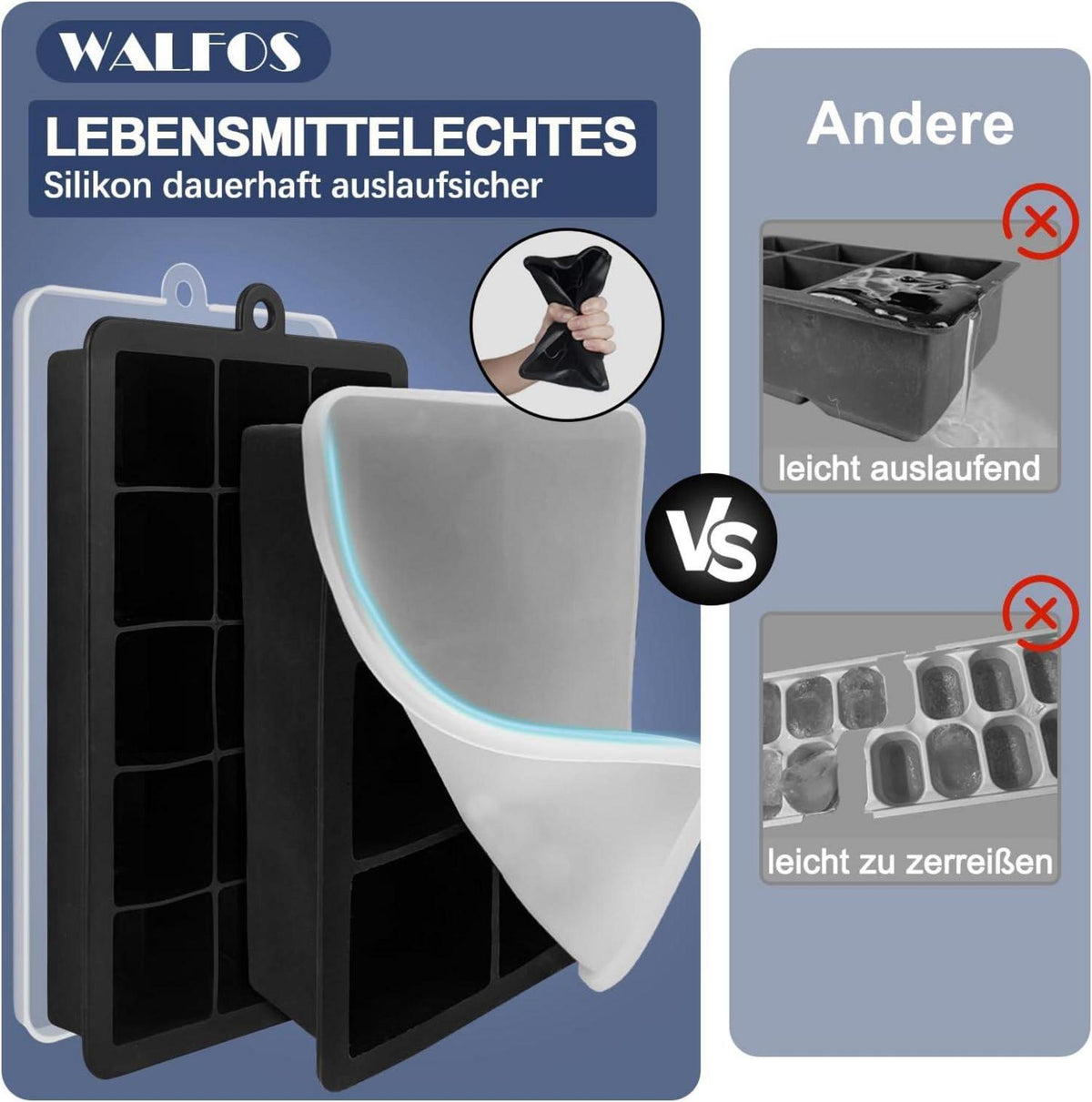 Silikon Eiswürfelform Set 3-teilig BPA-frei für Cocktails Whisky Wein