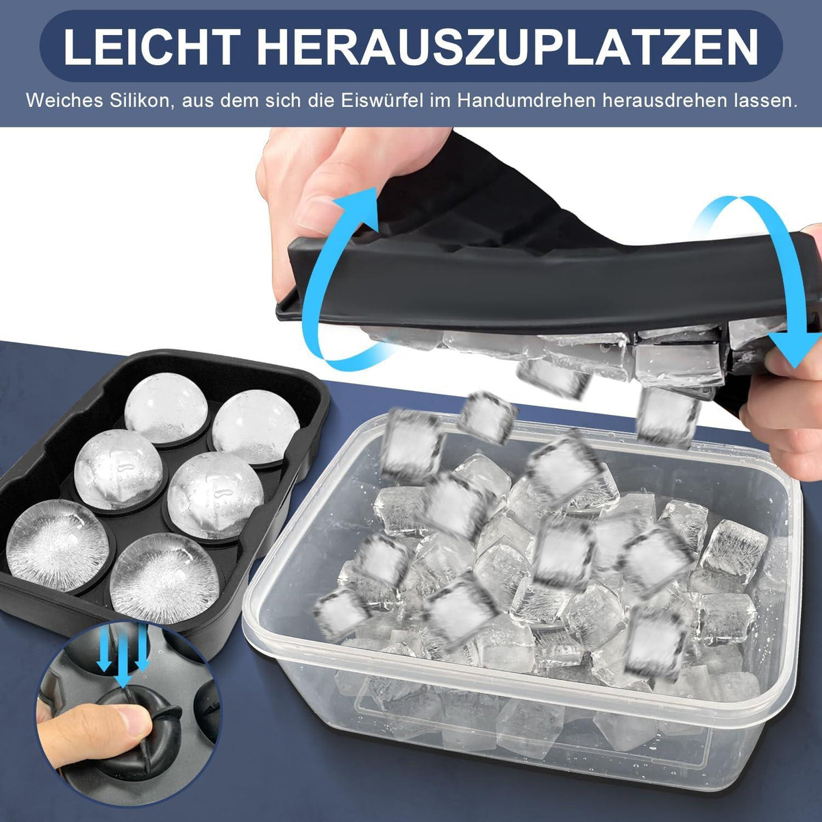Silikon Eiswürfelform Set 15-Loch groß quadratisch BPA-frei