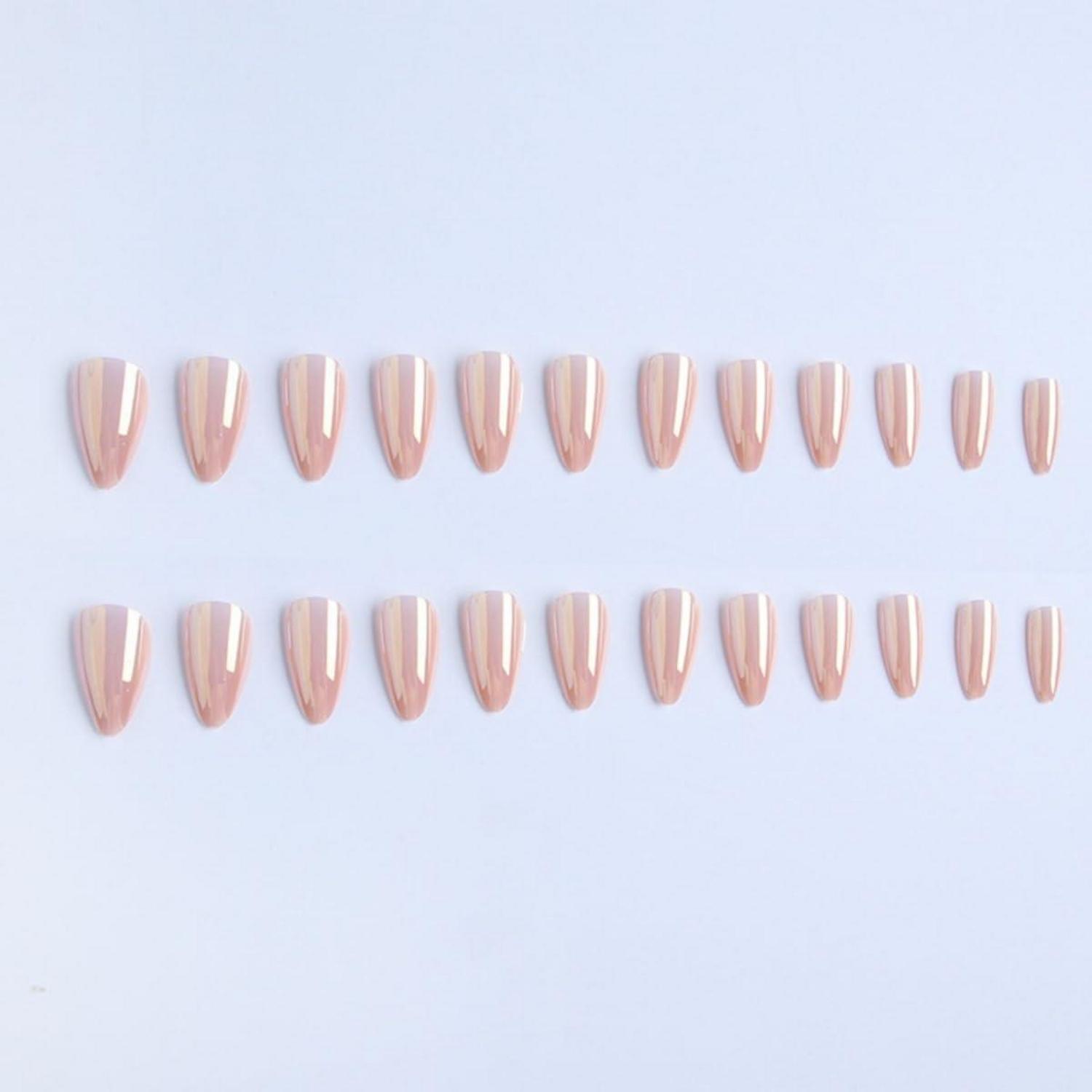 24 Stück Chrome Mandel Nägel Zum Aufkleben, Oval, Fake Nails