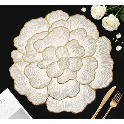 Goldene Platzsets 6er Set – Abwaschbare Pfingstrosen Tischsets 38cm