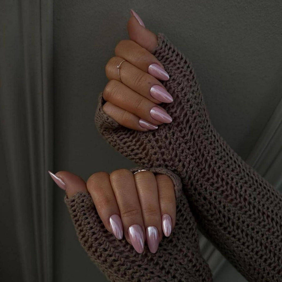 24er Pack Rosa Chrome Kurze Nägel Zum Aufkleben Press on Nails