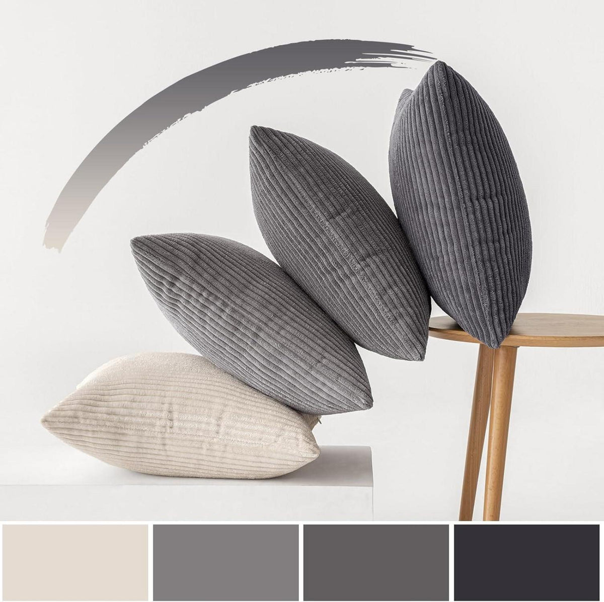 Kordsamt Kissenbezug 40x40cm 4er Set Dunkelgrau Streifen für