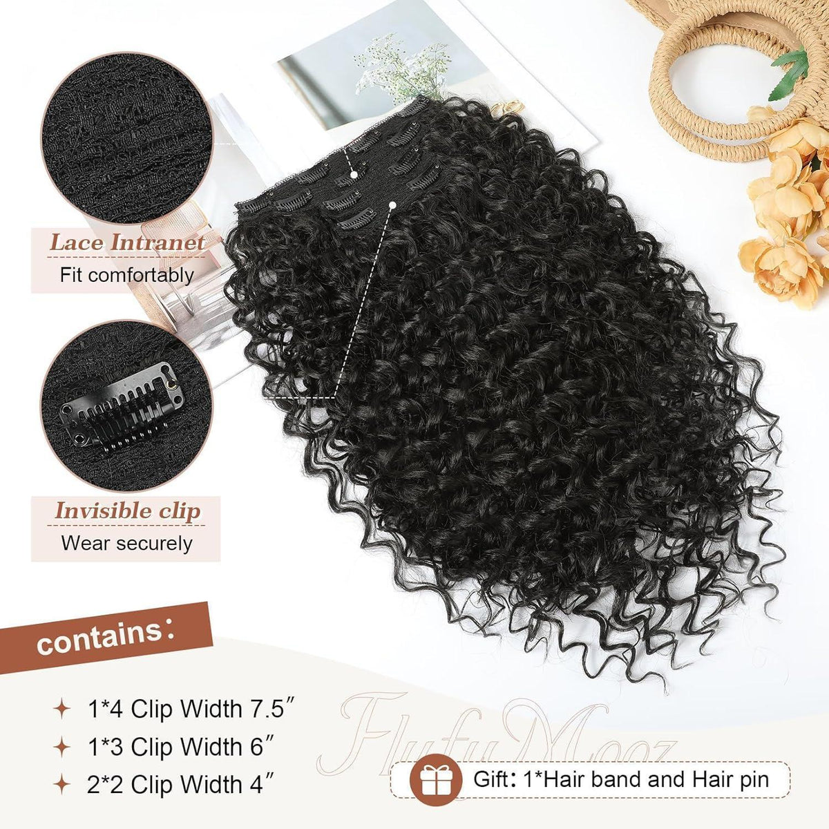Lockige Haarverlängerung Clip-in, 50cm, Braun/Schwarz