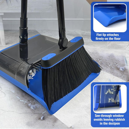 Besen und Kehrschaufel Set mit Langem Stiel 136 cm, Blau