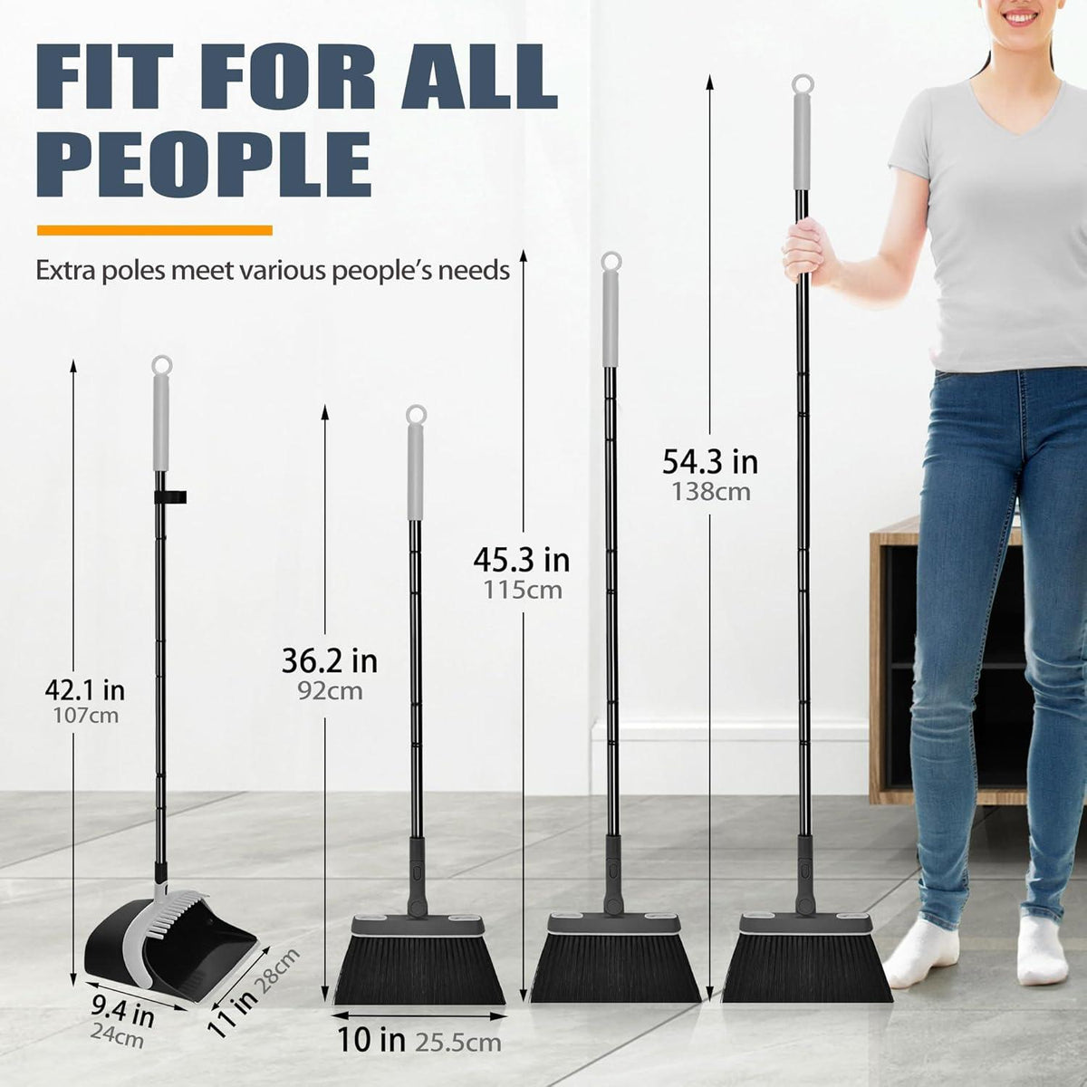 Besen Kehrschaufel Set 138 cm Stiel 180° drehbar Camping Kehrbesen Terrasse