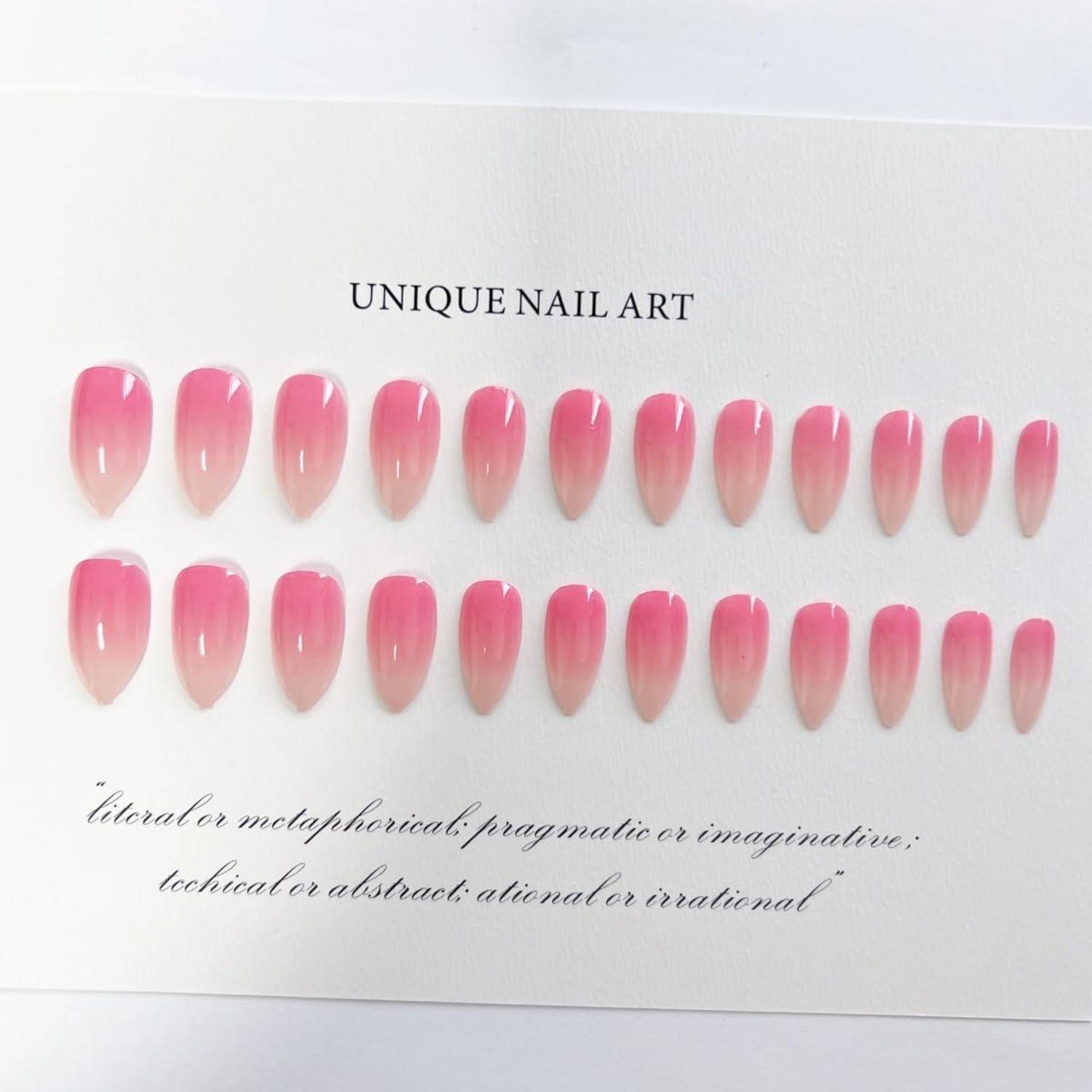 24 Gradient Pink Nägel Kurz Aufkleben Fake Einfarbig Oval Mittel Frauen