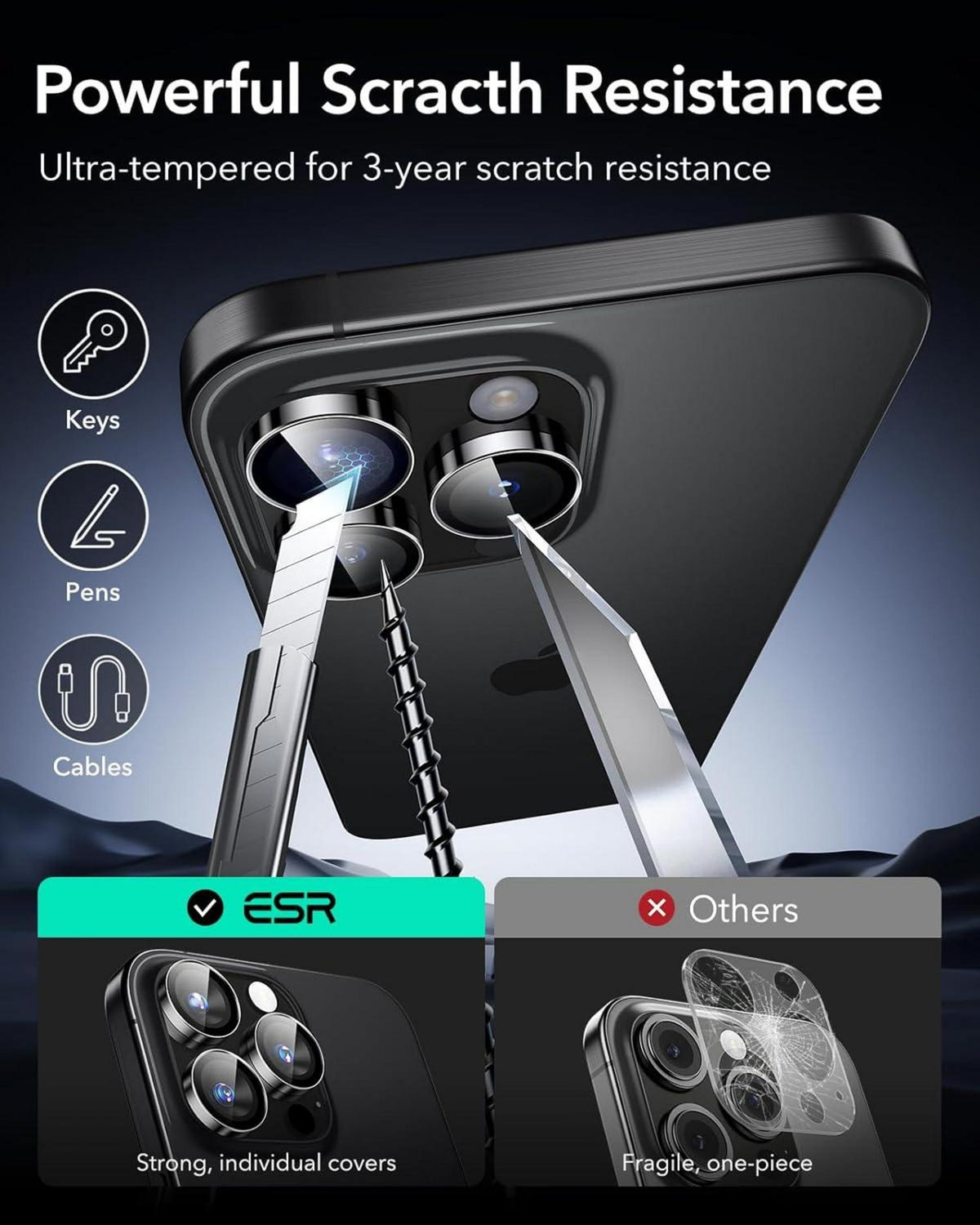 ESR iPhone 15/14 Pro Max Pro Kamera Schutz Glas Schwarz