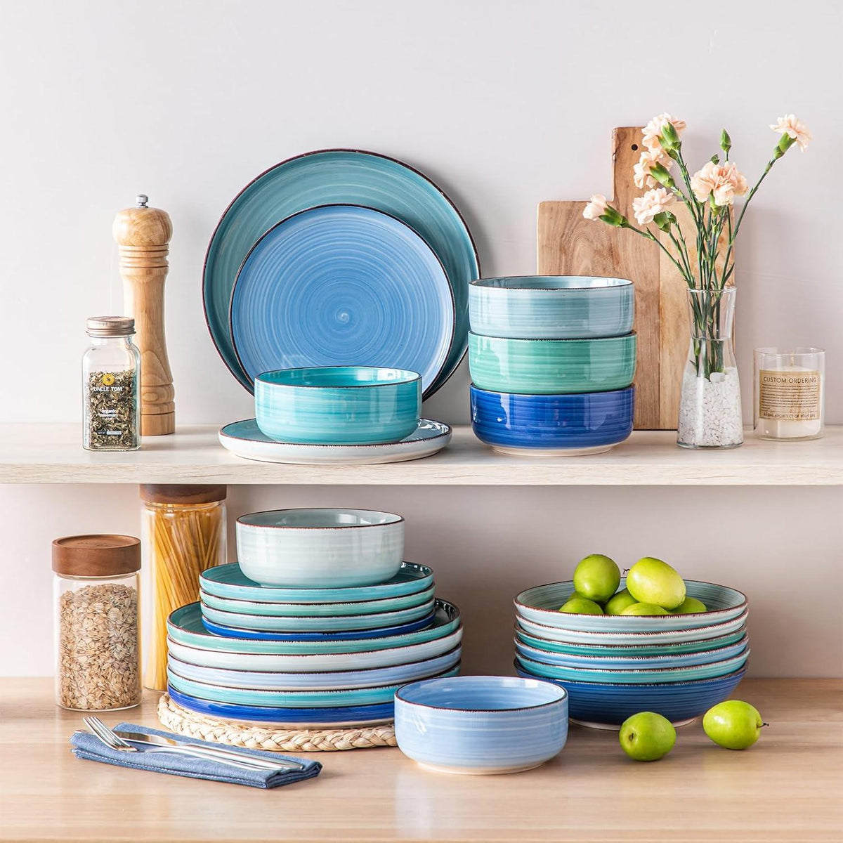 24tlg Geschirrset vancasso bonita Steingut Tafelservice Blau