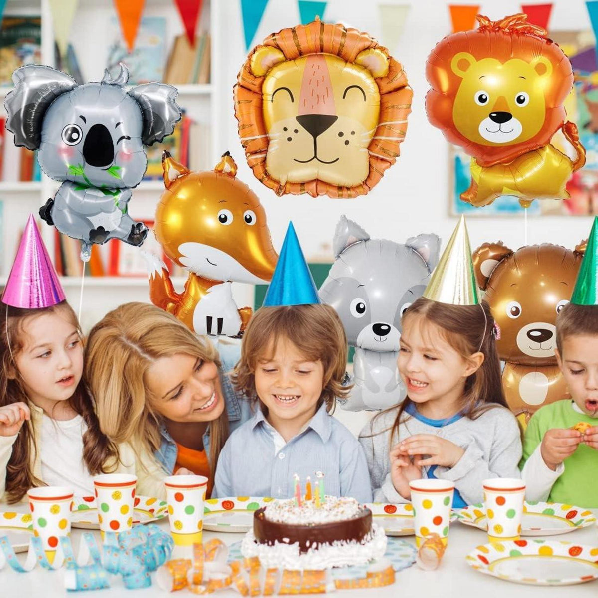 Waldtiere Folienballon Set, 6 Stück, Riesen XXL Tierkopf Ballon für Kinderparty
