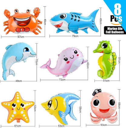 8er Set Meerestiere Folienballon, XXL Fisch