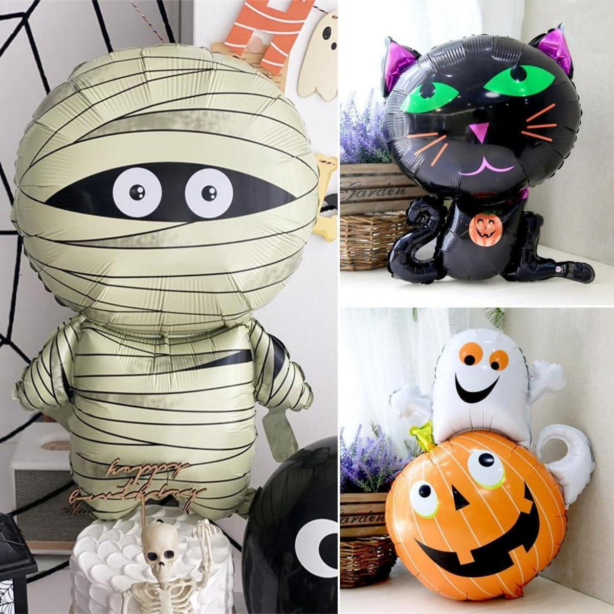 Halloween Folienballon Set mit Kürbis Katze Hexe Geist Fledermaus