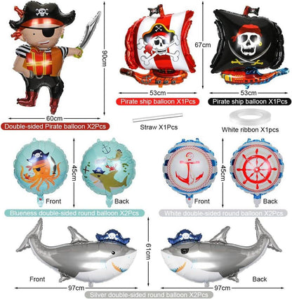 10 Stück Piraten Schiff Haifisch Helium Ballons für Kinder