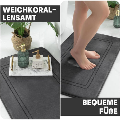 3-teiliges Badezimmerteppich Set Dunkelgrau – Weich & Rutschfest