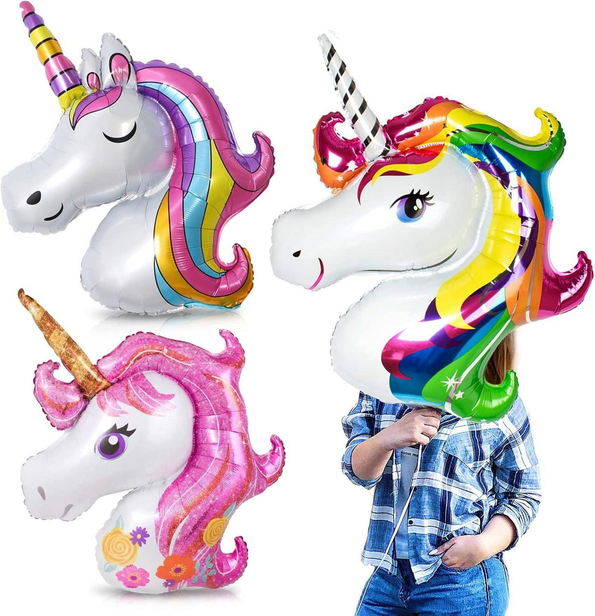 3er Set Einhorn Folienballon XXL, Riesenballon für Partydekorationen
