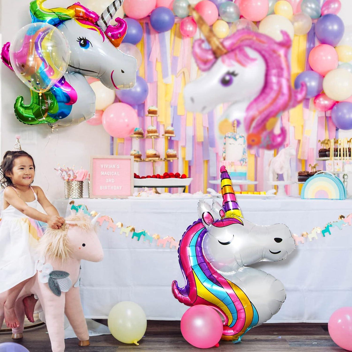 3er Set Einhorn Folienballon XXL Aluminiumfolie Luftballons Heliumballon