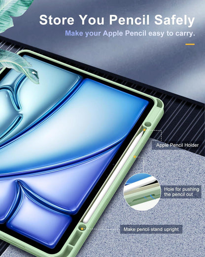 TiMOVO Schutzhülle für iPad Air 13 Zoll 2024 mit Ständer, Stifthalter & Transparenter Rückseite Grün