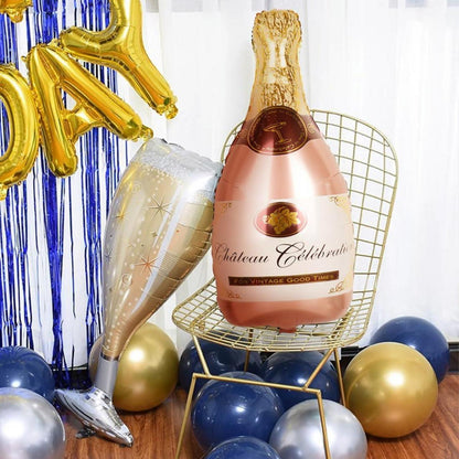 4er Set XXL Champagner & Wein Folienballon Rosegold Sektflasche Weinglas Helium