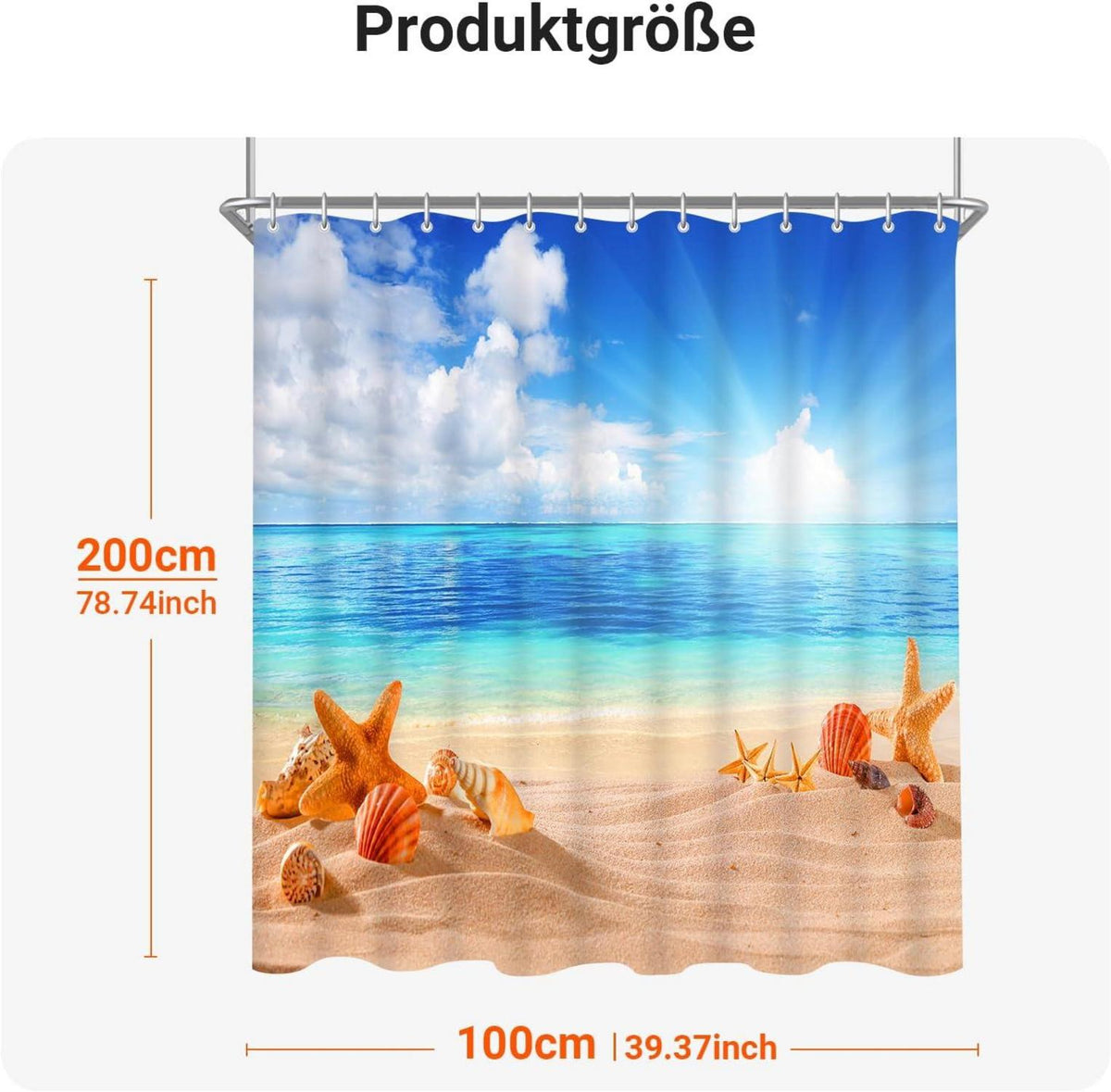 Duschvorhang 100x200cm Sea Blue Antischimmel Textil inkl. 6 Ringe