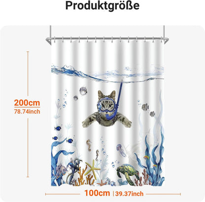 Duschvorhang Katzenschwimme 100x200cm Antischimmel Polyester Textil 6
