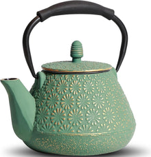 Gusseisen-Teekanne mit Kirschblütenmuster, 950ml, Grün