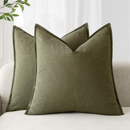 Olivgrüne Leinen Kissenbezüge 40x40 cm - Boho Deko Set 2er
