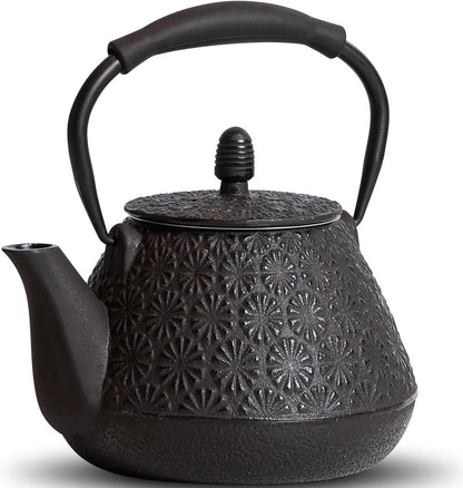 Gusseisen Teekanne japanisches Kirschblütenmuster 950ml Schwarz