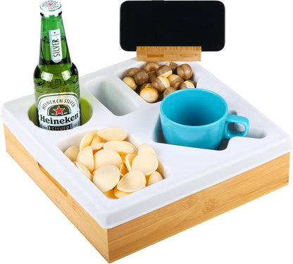 Couchbar Snackbox mit 5 Fächern und Getränkehalter in Bamboo Holz