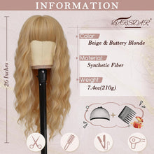 Blonde Lange Gewellte Perücke mit Pony für Frauen 66cm