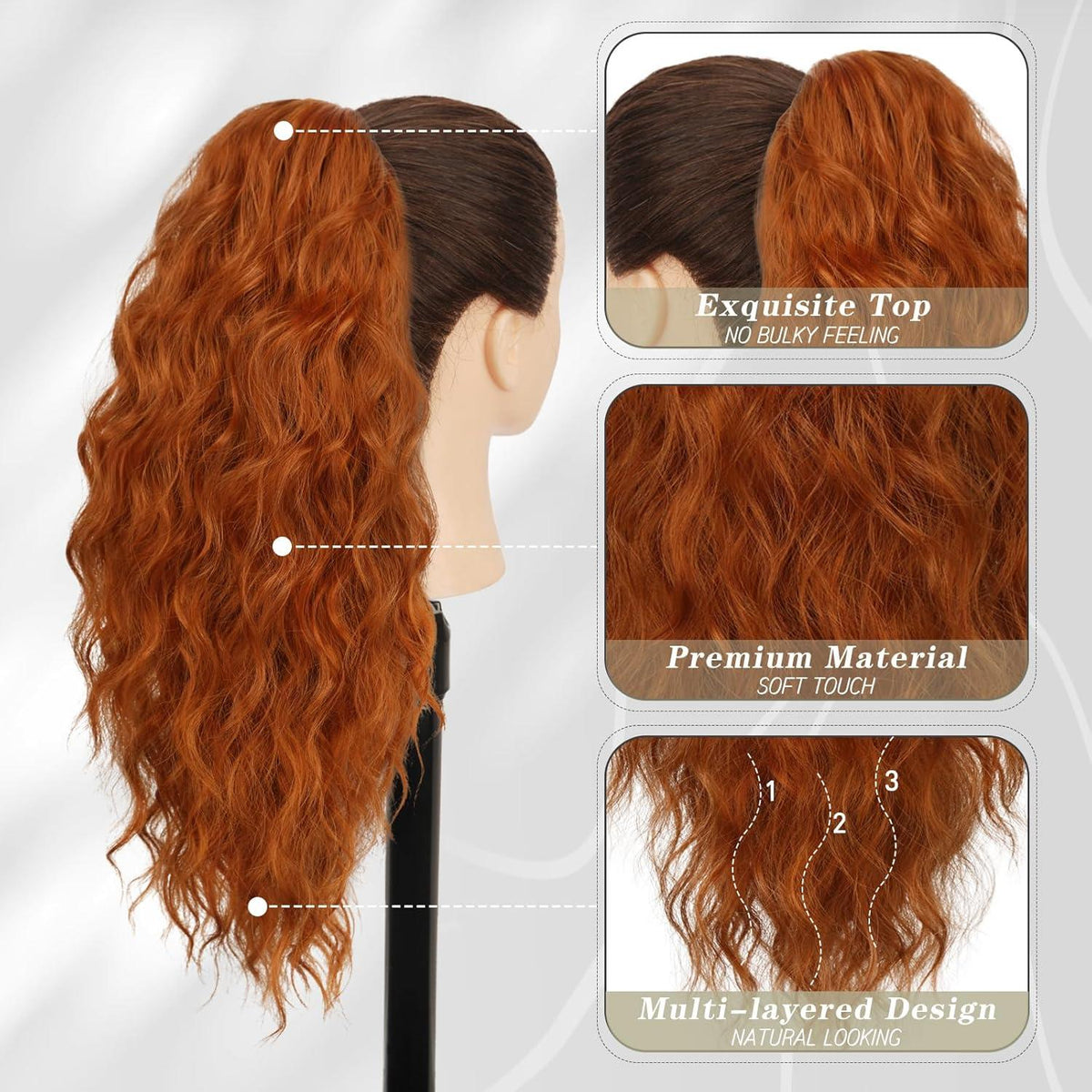 Barrette-Copper 45cm Wavy Natural Synthetic Clip Hairpiece Ponytail