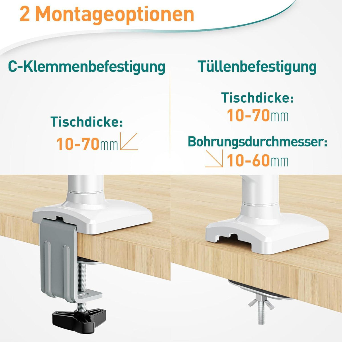 Monitor Halterung 13-32 Zoll Gasdruckfeder VESA 75/100mm Weiß - ELIVED EV004W