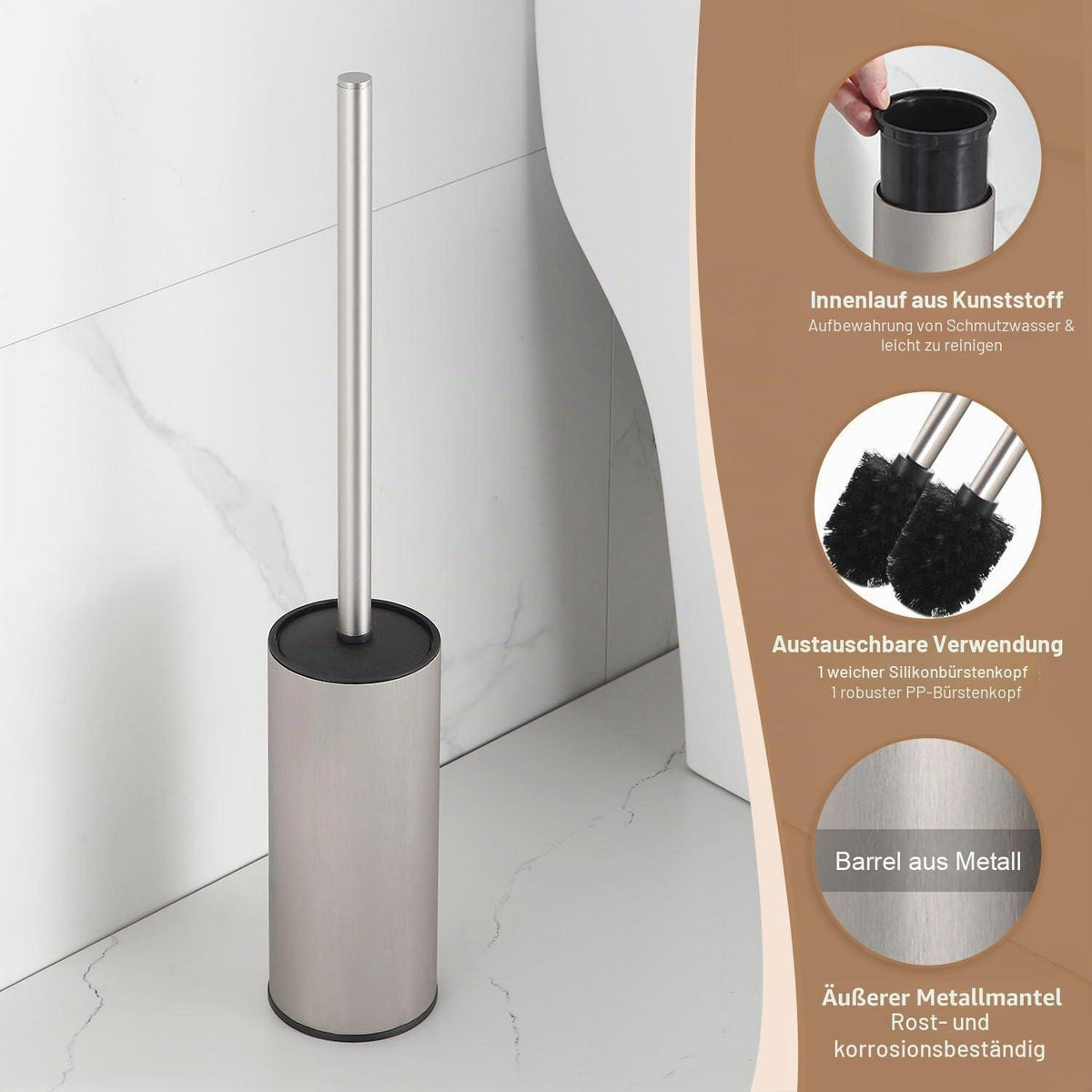 Toilettenbürste & Halter aus gebürstetem Nickel Edelstahl