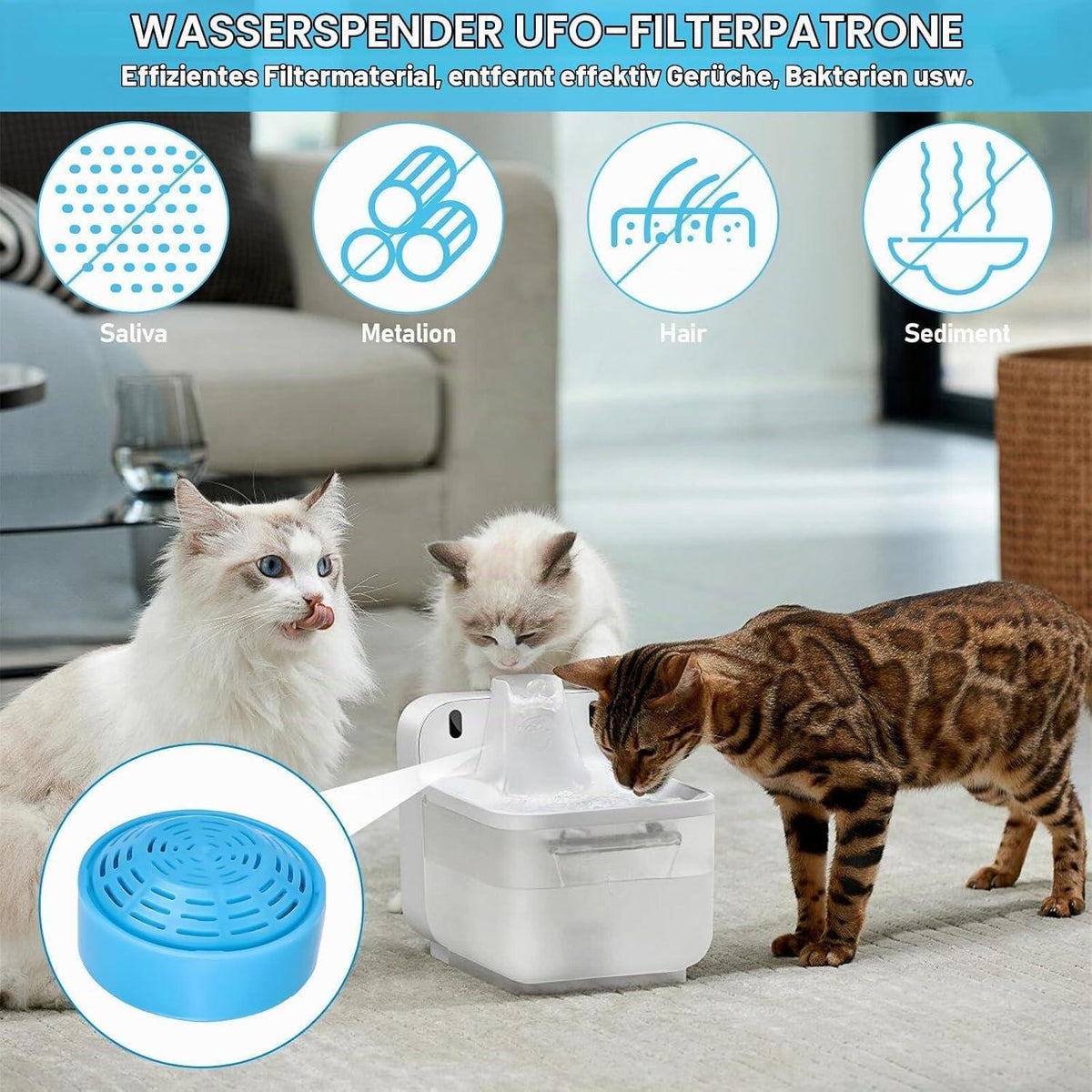 6x Katzenbrunnen Filter für Edelstahl Trinkbrunnen