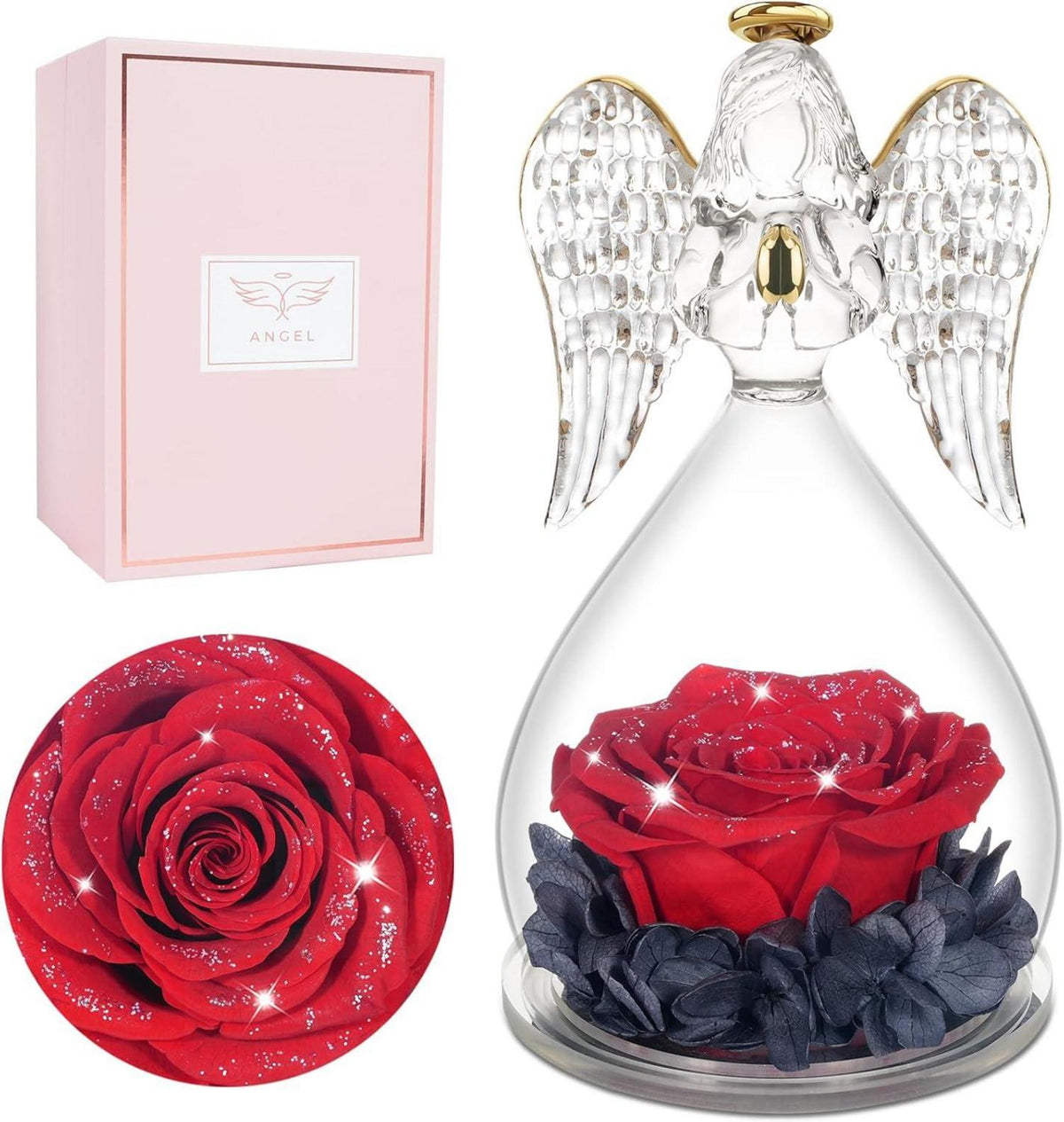 Engel Figur Ewige Rose Geschenkset Muttertag Weihnachten Valentinstag