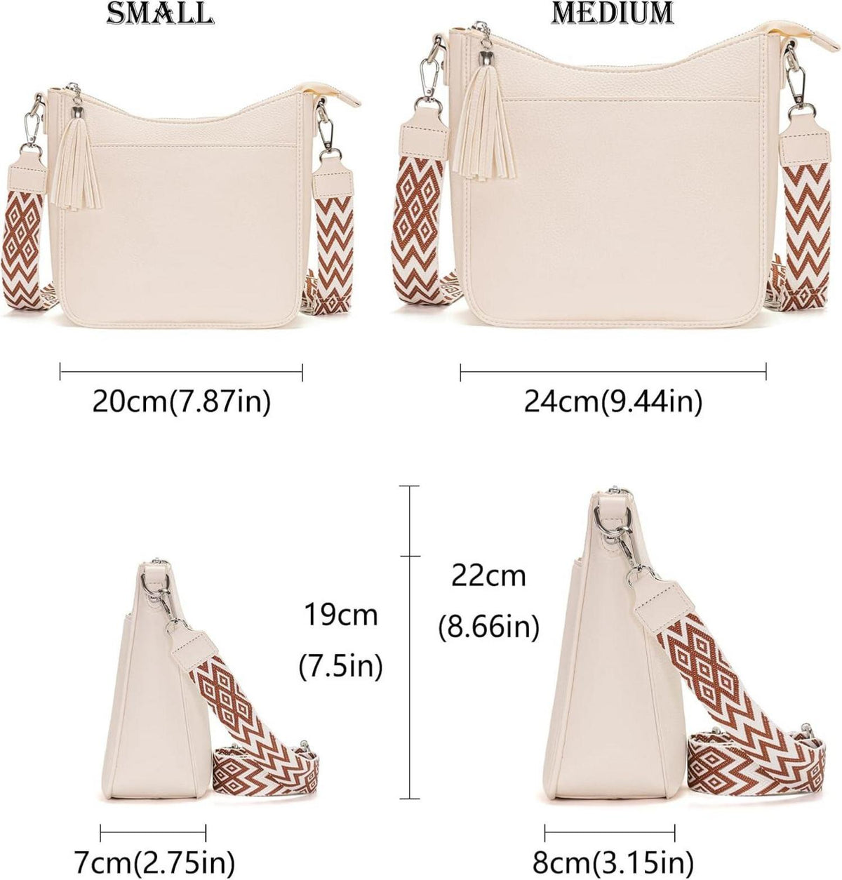 Handtasche Damen Mittelgroß Umhängetasche Crossbody Beige