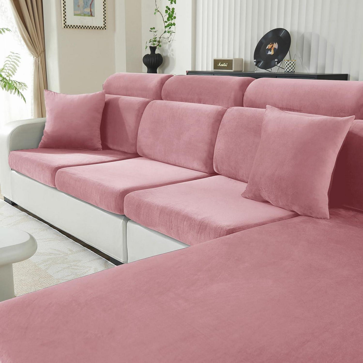 Samt Sofaüberzug Stretch – Rosa, 1-Sitzer*2
