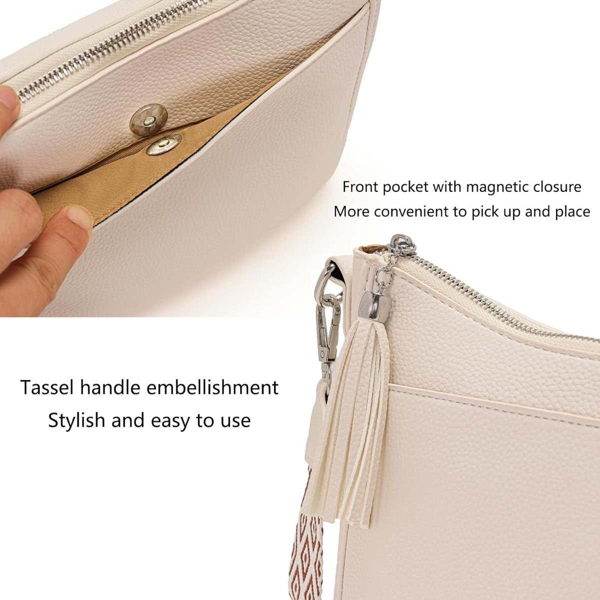 Damen Umhängetasche Veganes Leder Crossbody Beige RFID Klein