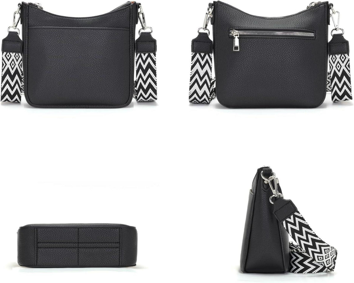 Damen Handtasche Crossbody Schwarz RFID Vegan Leder Verstellbar