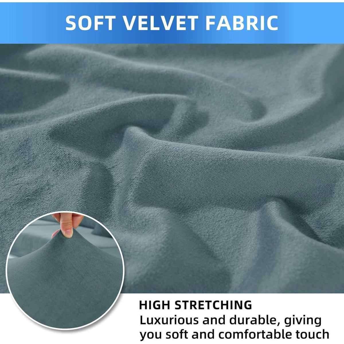 Samt Stuhlhussen 4er Set – Stretch & Waschbar Graublau