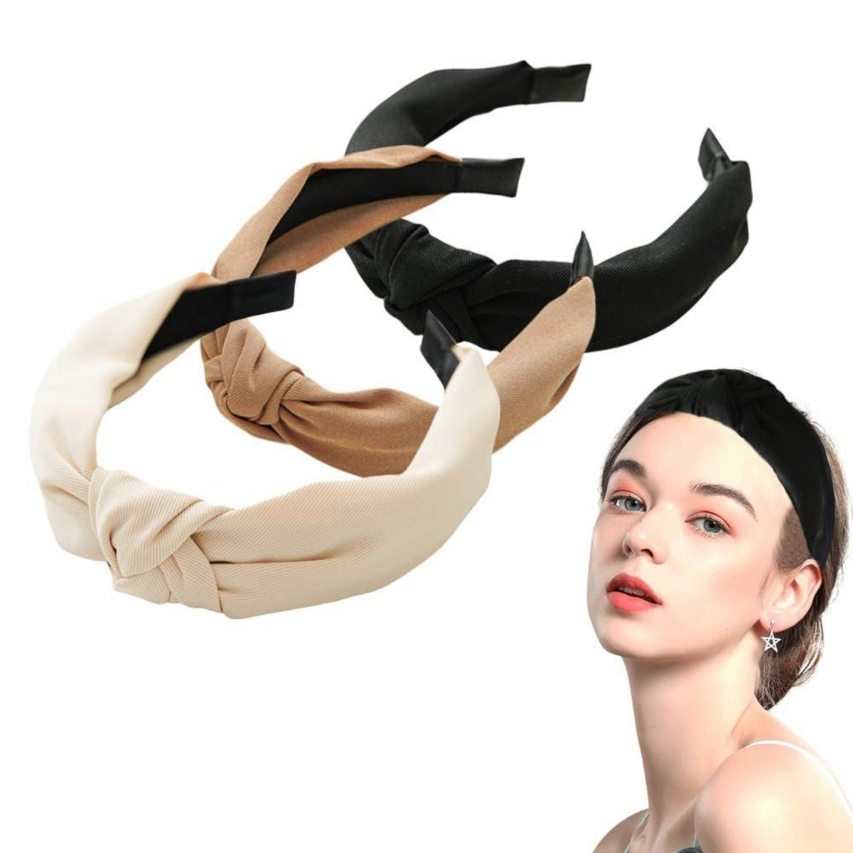 Breites Verdrehtes Haarband Set 3 Stück Beige