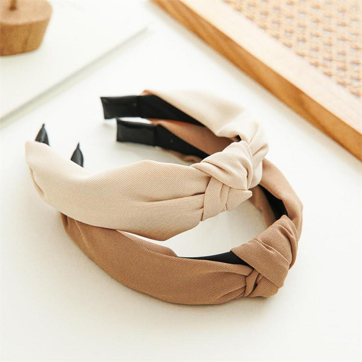 Haarreif Damen Mädchen 3er Set Breit Headband Rutschfest Modisch Beige