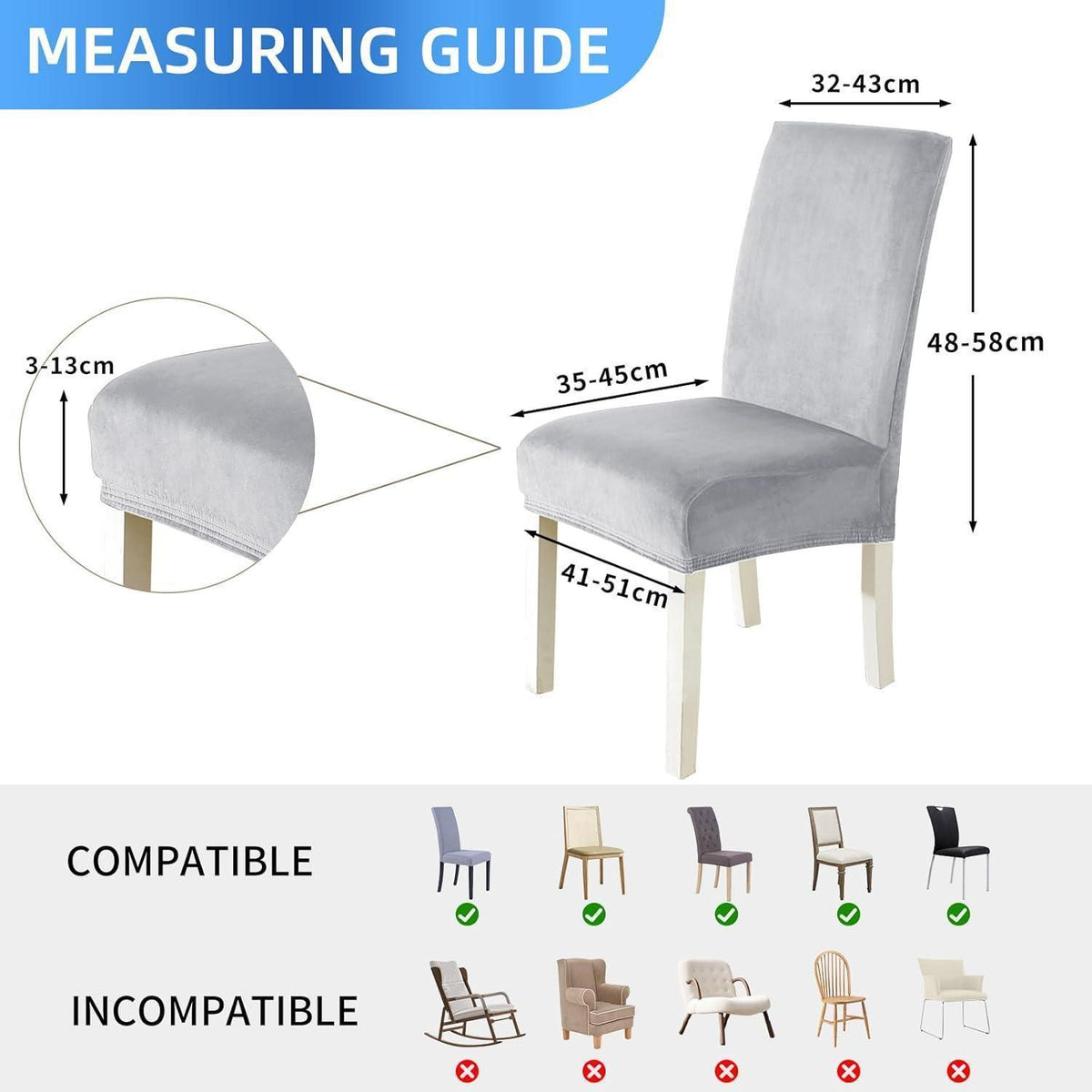 Samt Stuhlhussen 4er Set – Stretch & Kratzfest, Silber-grau
