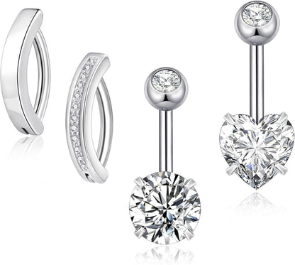 Bauchnabelpiercing Set 316L Chirurgenstahl 14G Zirkonia Herz Piercing